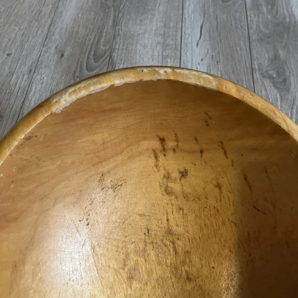 Vintage Farmhouse Primitive Wooden Dough Butter Bowl 12” Rustic Decor Blonde - Picture 3 of 7